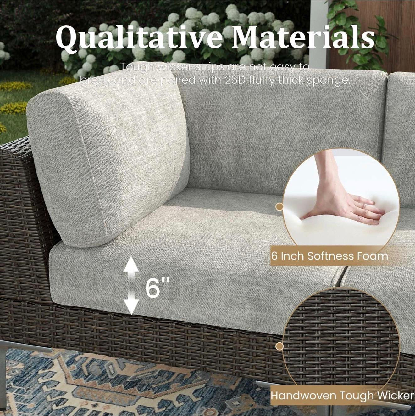 Pre- venta Juego de 8 muebles de mimbre grandes para patio, sofá modular en forma de L y asiento ancho profundo con cojines de 6 pulgadas de grosor( brown y gris)
