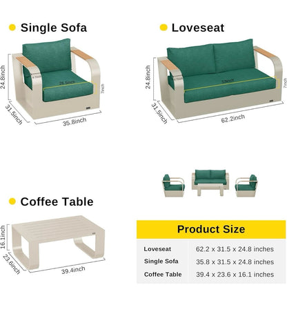 Pre-venta Juego de muebles de patio de 4 piezas, muebles de exterior de aluminio con reposabrazos de madera de teca.
