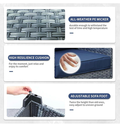 Pre-Venta Juego de muebles de mimbre para patio de 6 piezas, azul real mimbre gris