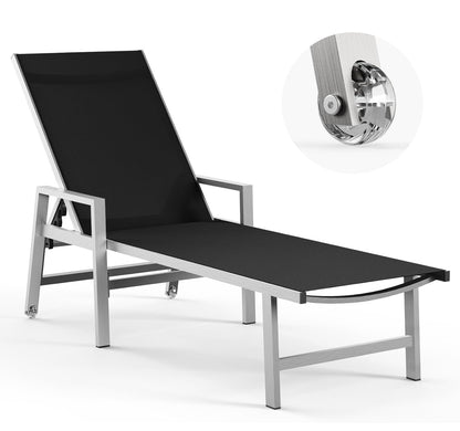 Pre- orden Tumbona para con ruedas y reposabrazos, sillas de aluminio reclinables ajustables de 5 posiciones. Color negro