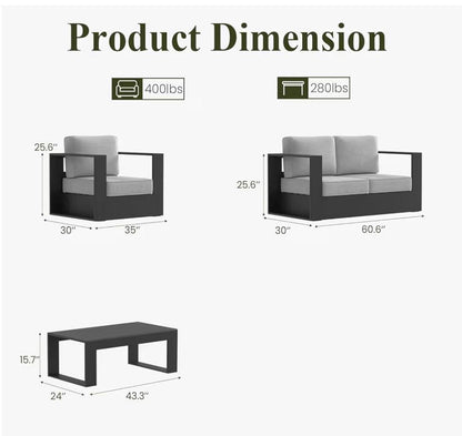 Pre-venta Juego de muebles de exterior de aluminio 4 piezas( negro y gris claro)