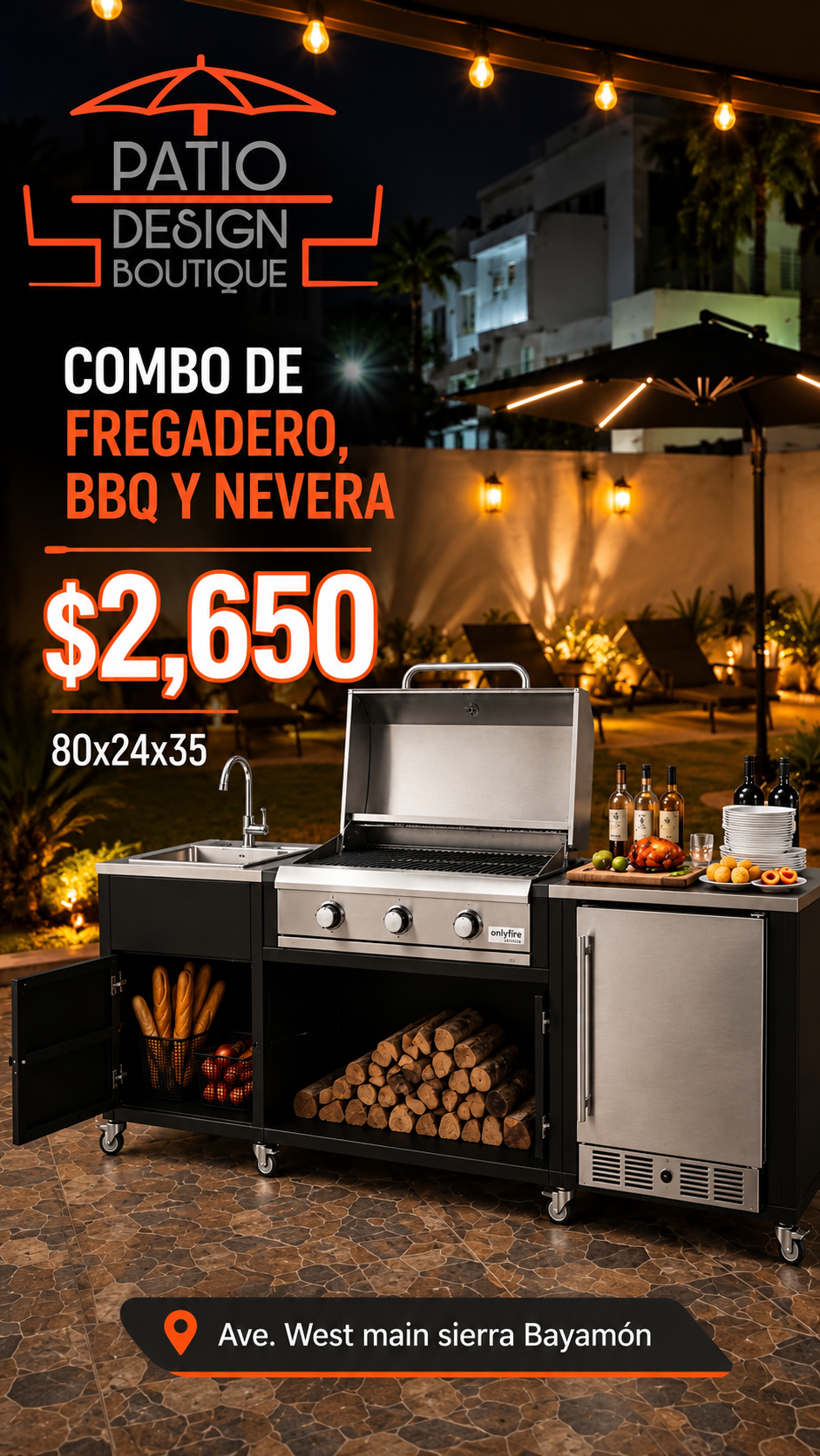 Estación de cocina ( combo fregadero, bbq y nevera) metal garbanizado