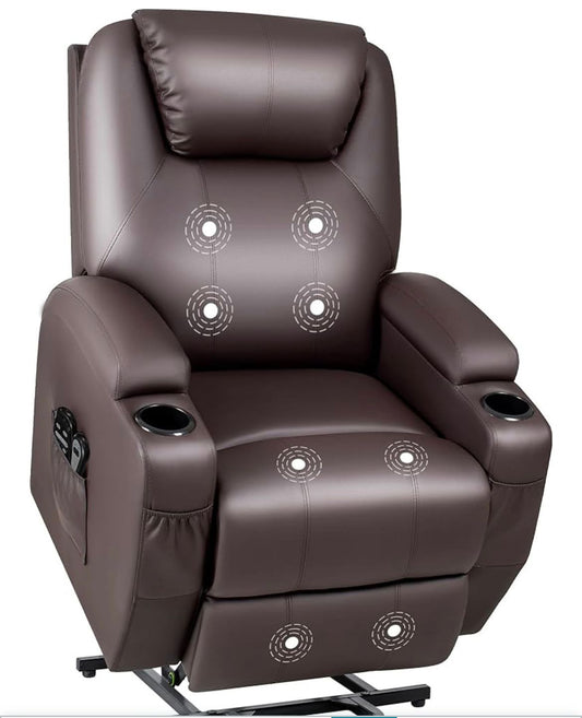 Silla reclinable eléctrica con masaje de piel sintética, moderna, reclinable, con portavasos, control remoto, muebles ajustables (gris)(negra)(marrón)
