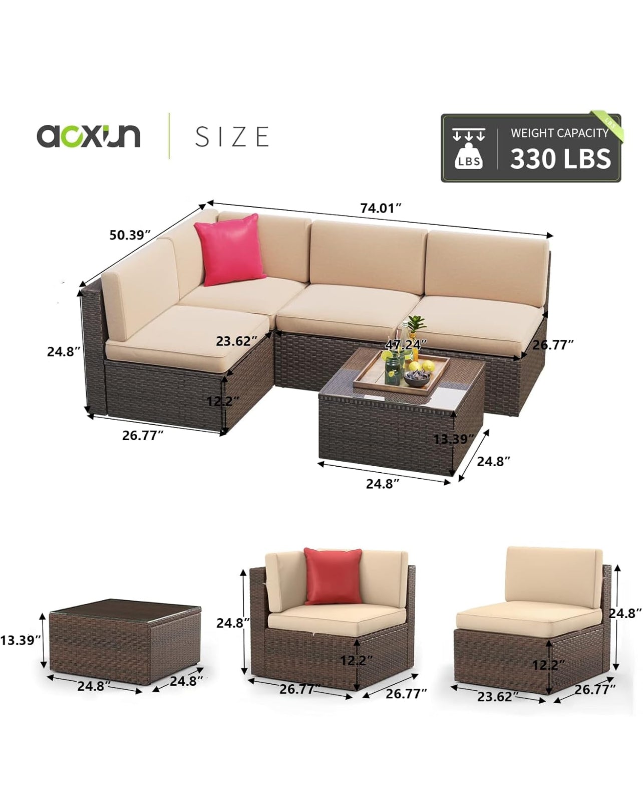 Modular 5 piezas con mesa color marron