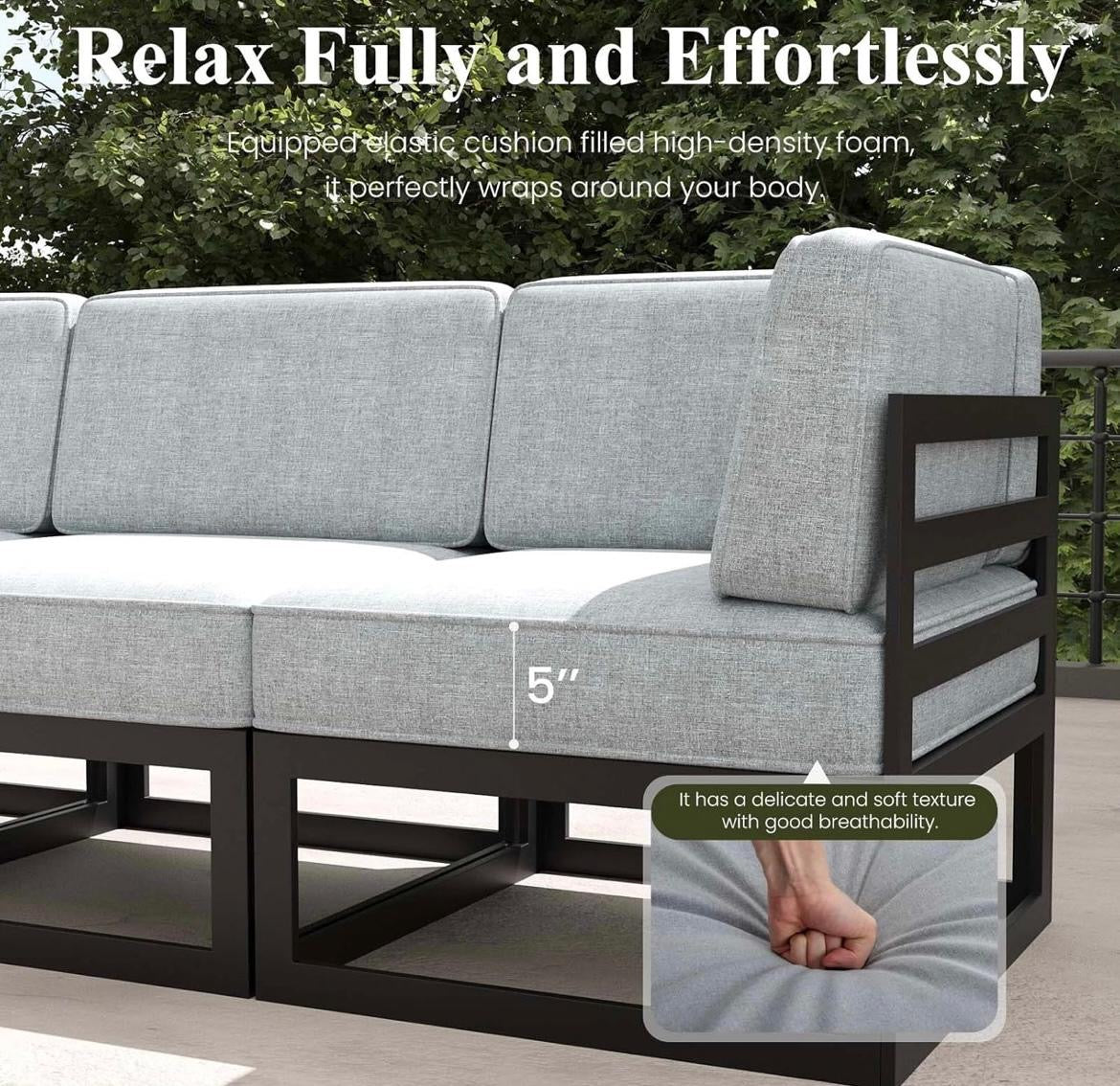 Pre-venta Juego de muebles grandes de aluminio para patio, 6 piezas, juego de sofá seccional de aluminio con cojín de olefina ( negro y gris)