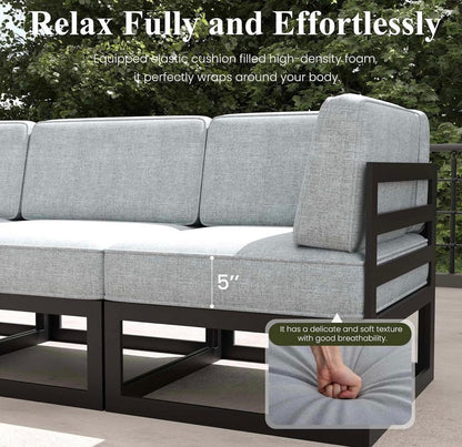 Pre-venta Juego de muebles grandes de aluminio para patio, 6 piezas, juego de sofá seccional de aluminio con cojín de olefina ( negro y gris)