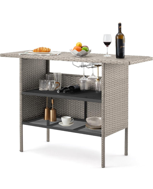 barra mesa mimbre color gris.
