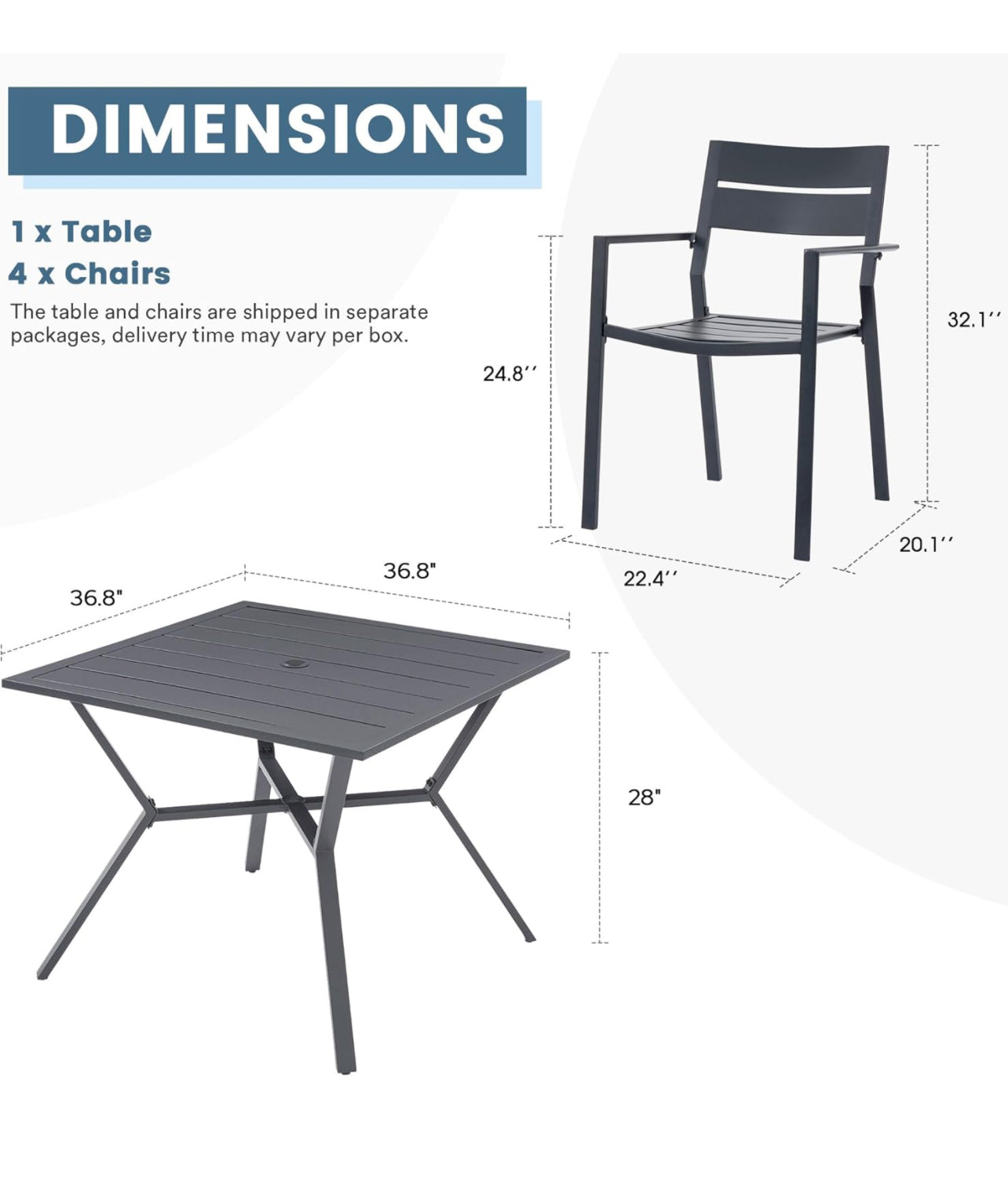 Comedor de aluminio 4 sillas color gris