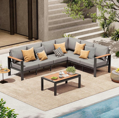 Juego de muebles de aluminio forma en L color gris