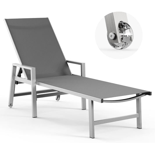Pre- orden Tumbona para con ruedas y reposabrazos, sillas de aluminio reclinables ajustables de 5 posiciones. Color gris