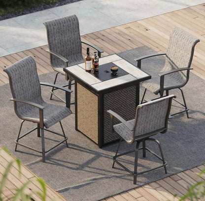 Pre-venta Grand patio Juego de 5 piezas de barra giratoria para patio con mesa para fogata de 60,000 BTU