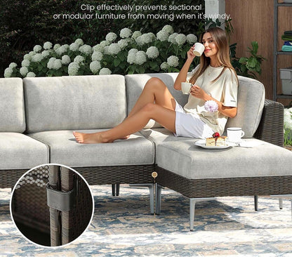 Pre- venta Juego de 8 muebles de mimbre grandes para patio, sofá modular en forma de L y asiento ancho profundo con cojines de 6 pulgadas de grosor( brown y gris)