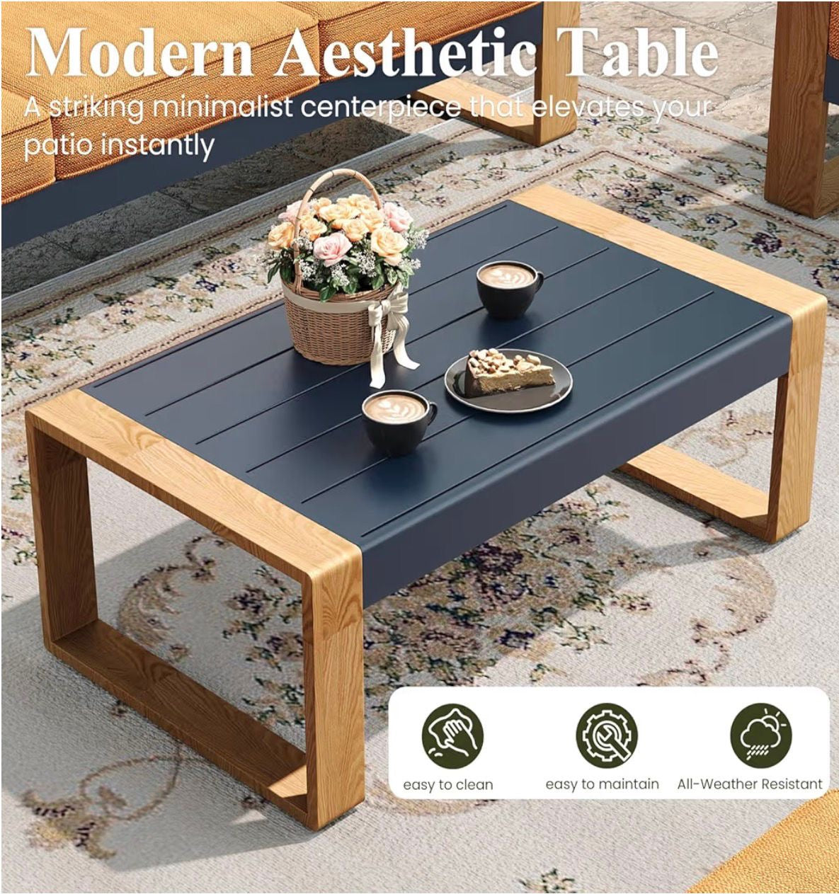 Pre orden Juego de muebles de patio de aluminio de 4 piezas. Cojines color naranja