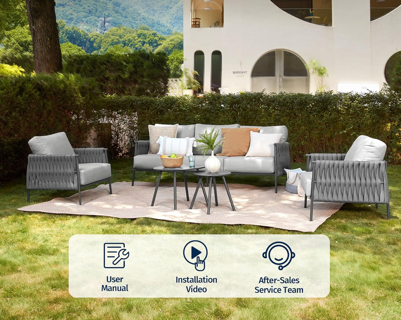 Pre-venta Juego de muebles de patio de 5 piezas, muebles de exterior metal Life Chatter de 5 asientos. Cojines gris