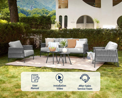 Pre-venta Juego de muebles de patio de 5 piezas, muebles de exterior metal Life Chatter de 5 asientos. Cojines gris