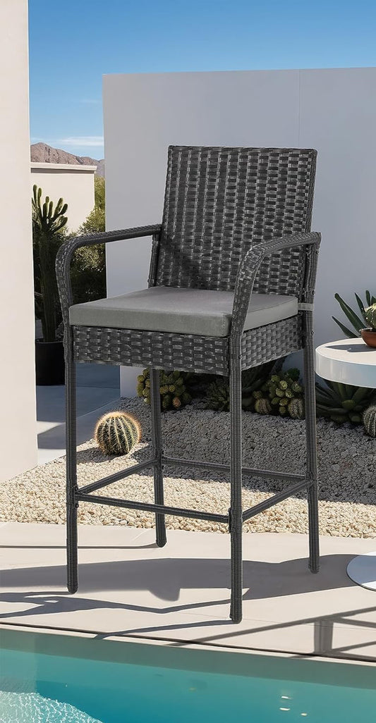 Stool mimbre negro con cojines gris c/u