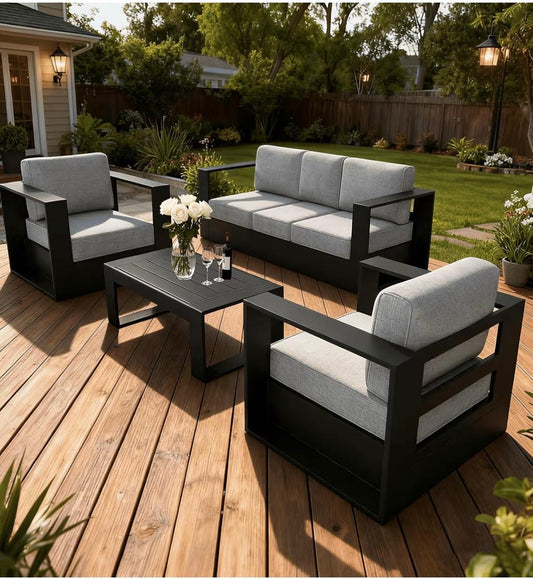 Pre-venta Juego de muebles de exterior de aluminio 4 piezas( negro y gris claro)