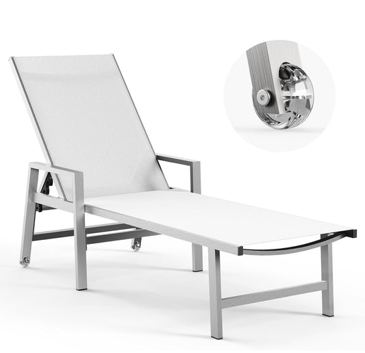 Pre- orden Tumbona para con ruedas y reposabrazos, sillas de aluminio reclinables ajustables de 5 posiciones. Color blanca