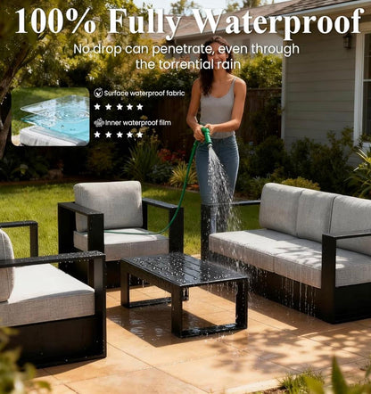 Pre-venta Juego de muebles de exterior de aluminio 4 piezas( negro y gris claro)