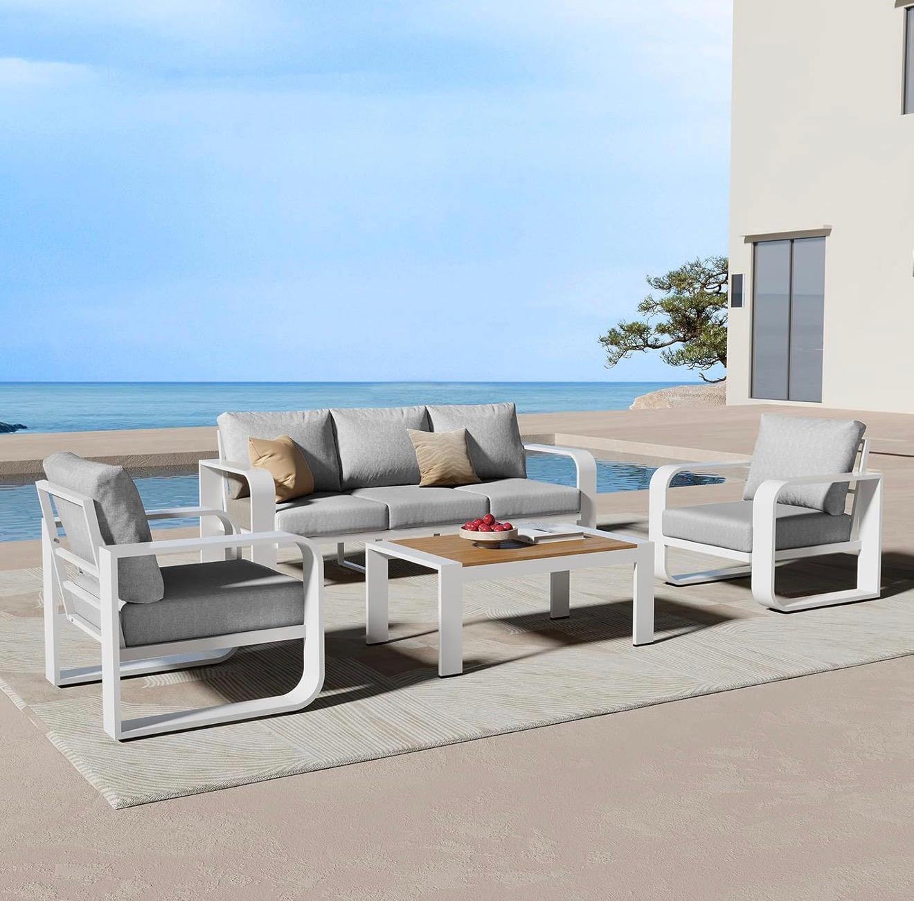 Juego de muebles de aluminio para patio al aire libre, 4 piezas,