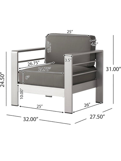 Set de Sillas de aluminio para exteriores con cojines resistentes al agua, color caqui (paquete de 2)