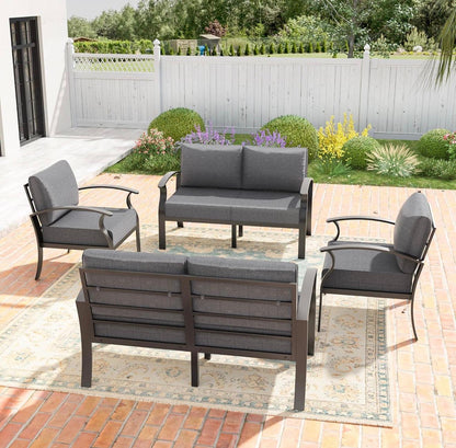 Set aluminio marrón cojines gris. 4 piezas