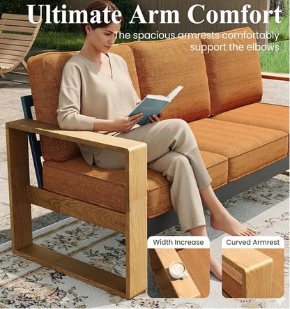 Pre orden Juego de muebles de patio de aluminio de 4 piezas. Cojines color naranja