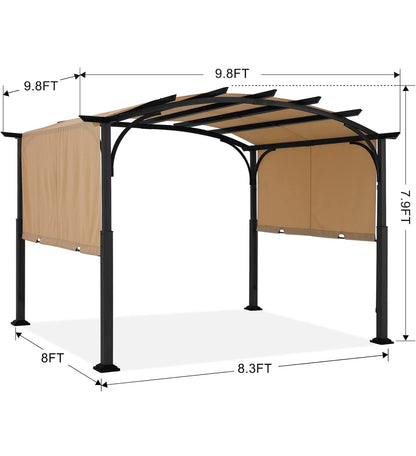 Pérgola para exteriores de 10 x 10 pies, cenador arqueado para patio con sombra retráctil, color beige