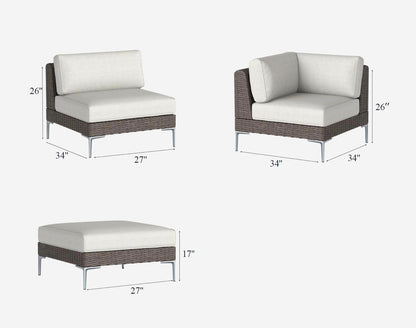 Pre- venta Juego de 8 muebles de mimbre grandes para patio, sofá modular en forma de L y asiento ancho profundo con cojines de 6 pulgadas de grosor( brown y gris)