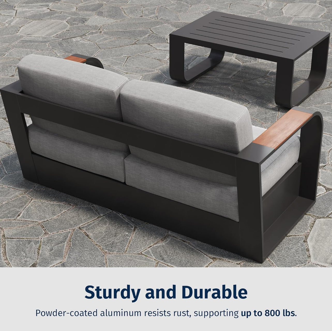 Juego de muebles de patio de 4 piezas, muebles de exterior con marco de aluminio, asientos profundos para exteriores.