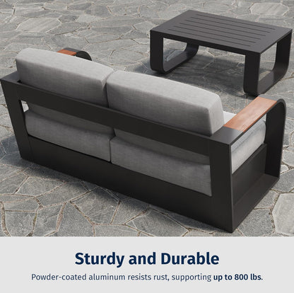 Juego de muebles de patio de 4 piezas, muebles de exterior con marco de aluminio, asientos profundos para exteriores.