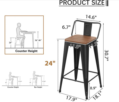 Taburetes de bar de 24 pulgadas para exteriores, taburetes de bar de metal,  altura de mostrador con asiento de plástico.