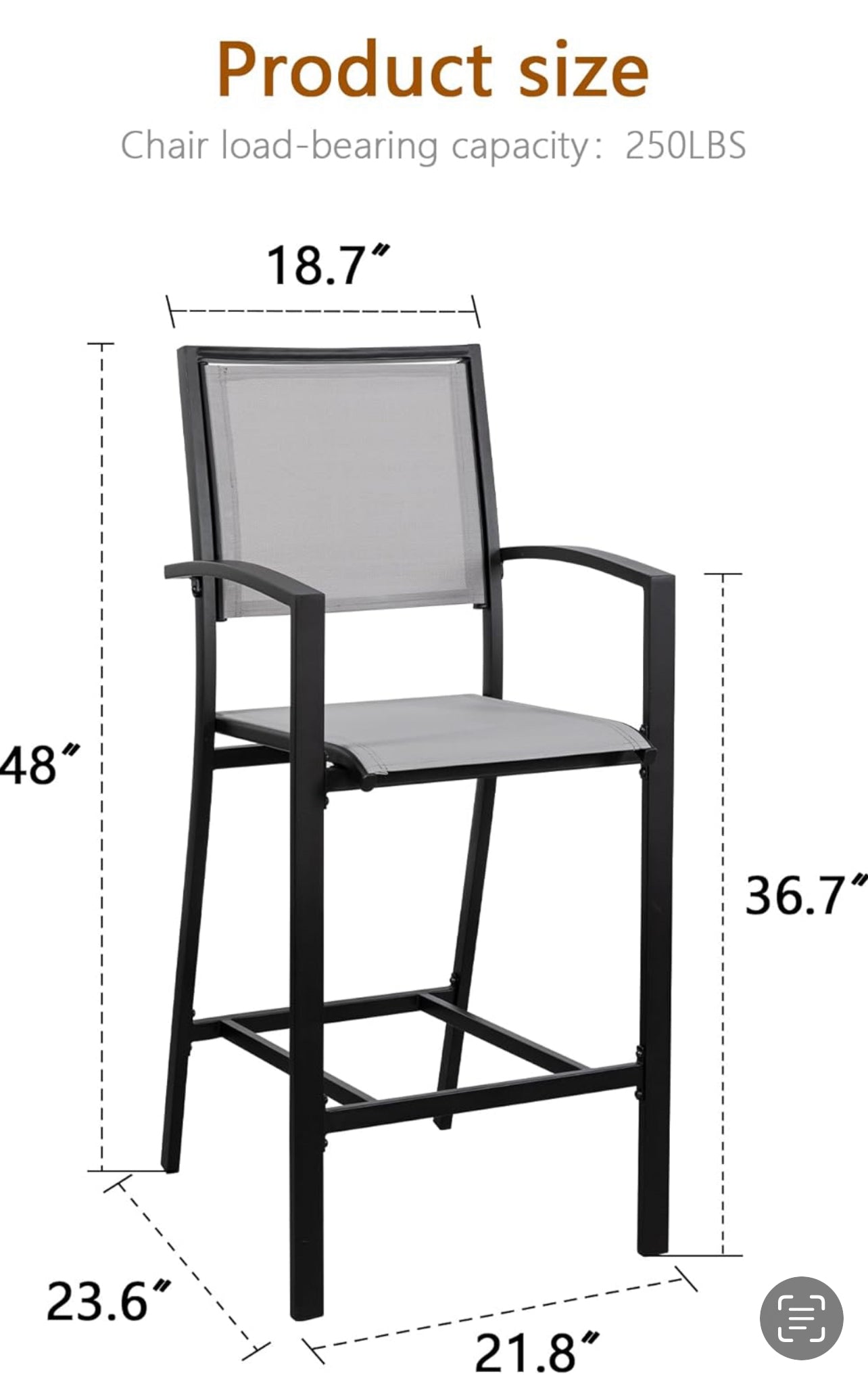 Stool metal negro tela gris
