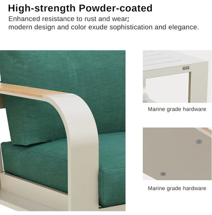 Pre-venta Juego de muebles de patio de 4 piezas, muebles de exterior de aluminio con reposabrazos de madera de teca.