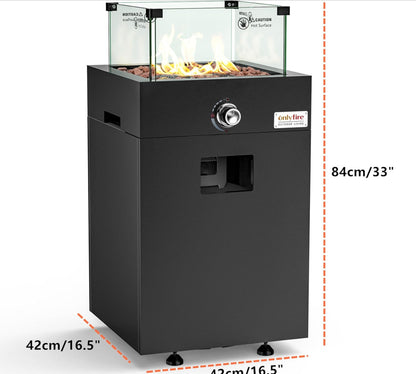 Fogata desmontable de alta calidad con protector de viento de vidrio y ruedas, de gas propano sin humo para exteriores con cámara de almacenamiento de tanque de gas de 20 libras