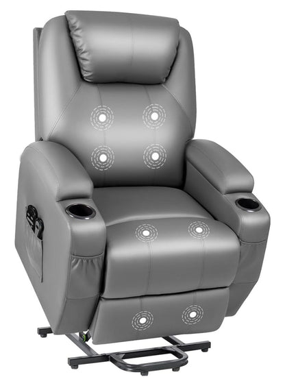 Silla reclinable eléctrica con masaje de piel sintética, moderna, reclinable, con portavasos, control remoto, muebles ajustables (gris)(negra)(marrón)