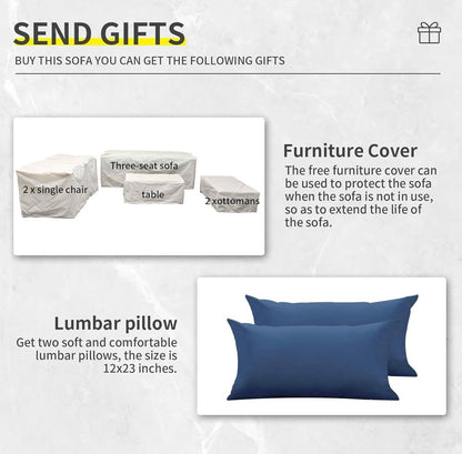 Pre-Venta Juego de muebles de mimbre para patio de 6 piezas, azul real mimbre gris