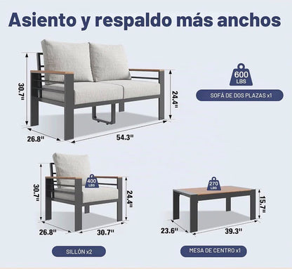 Mueble convención aluminio gris con cojines gris claro