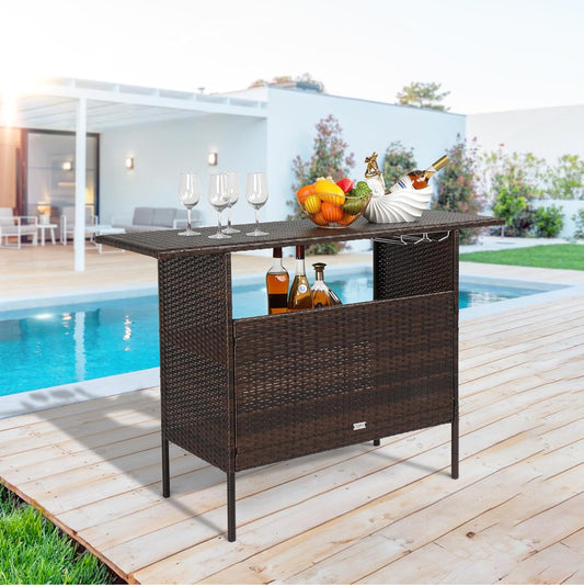 Mesa barra para exterior color marrón
