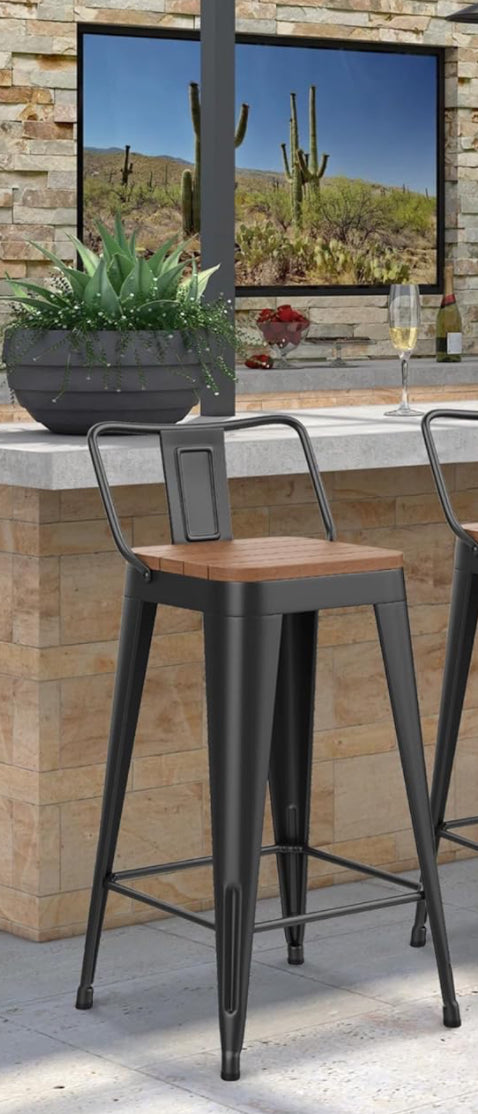 Taburetes de bar de 24 pulgadas para exteriores, taburetes de bar de metal,  altura de mostrador con asiento de plástico.