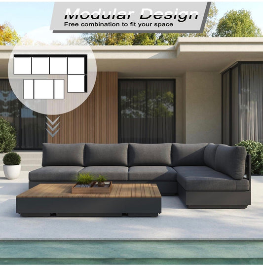 Pre- venta Muebles de patio de 8 piezas, juego de sofá de jardín de aluminio en forma de L. Cojines gris