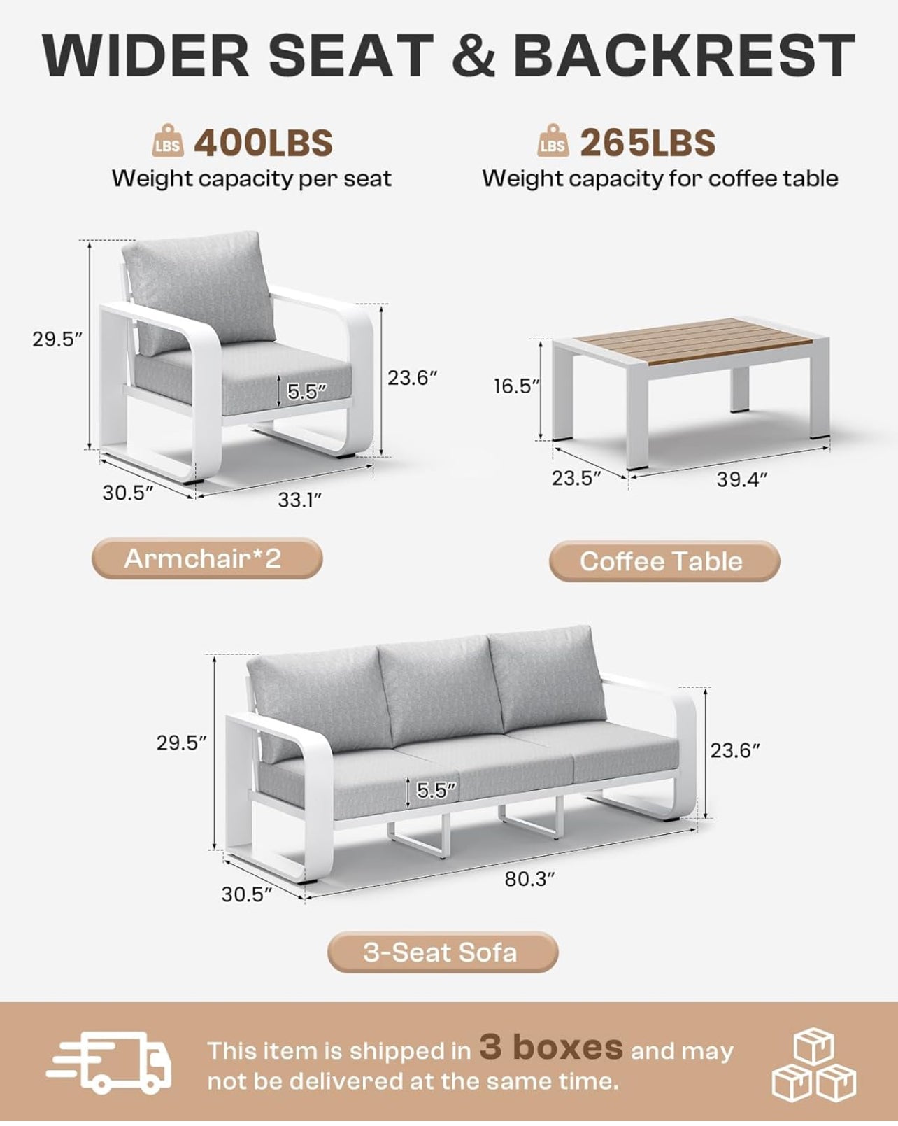 Juego de muebles de aluminio para patio al aire libre, 4 piezas,