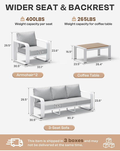 Juego de muebles de aluminio para patio al aire libre, 4 piezas,