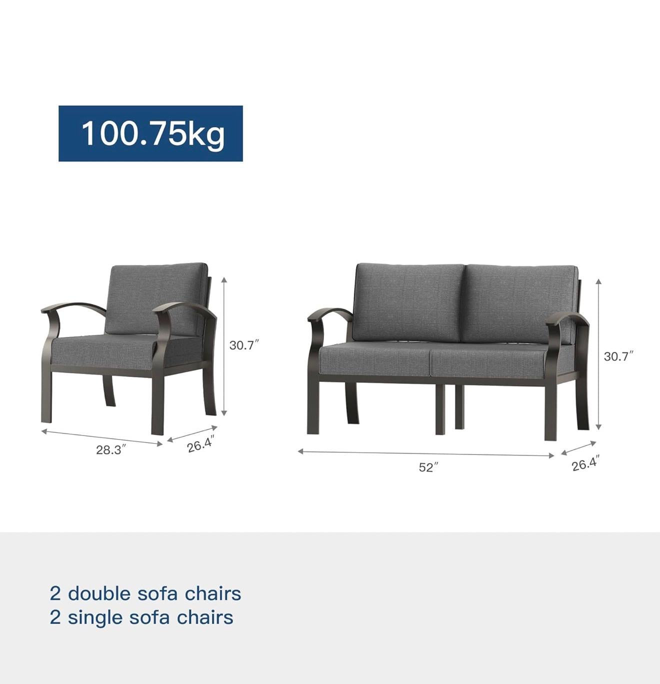 Set aluminio marrón cojines gris. 4 piezas