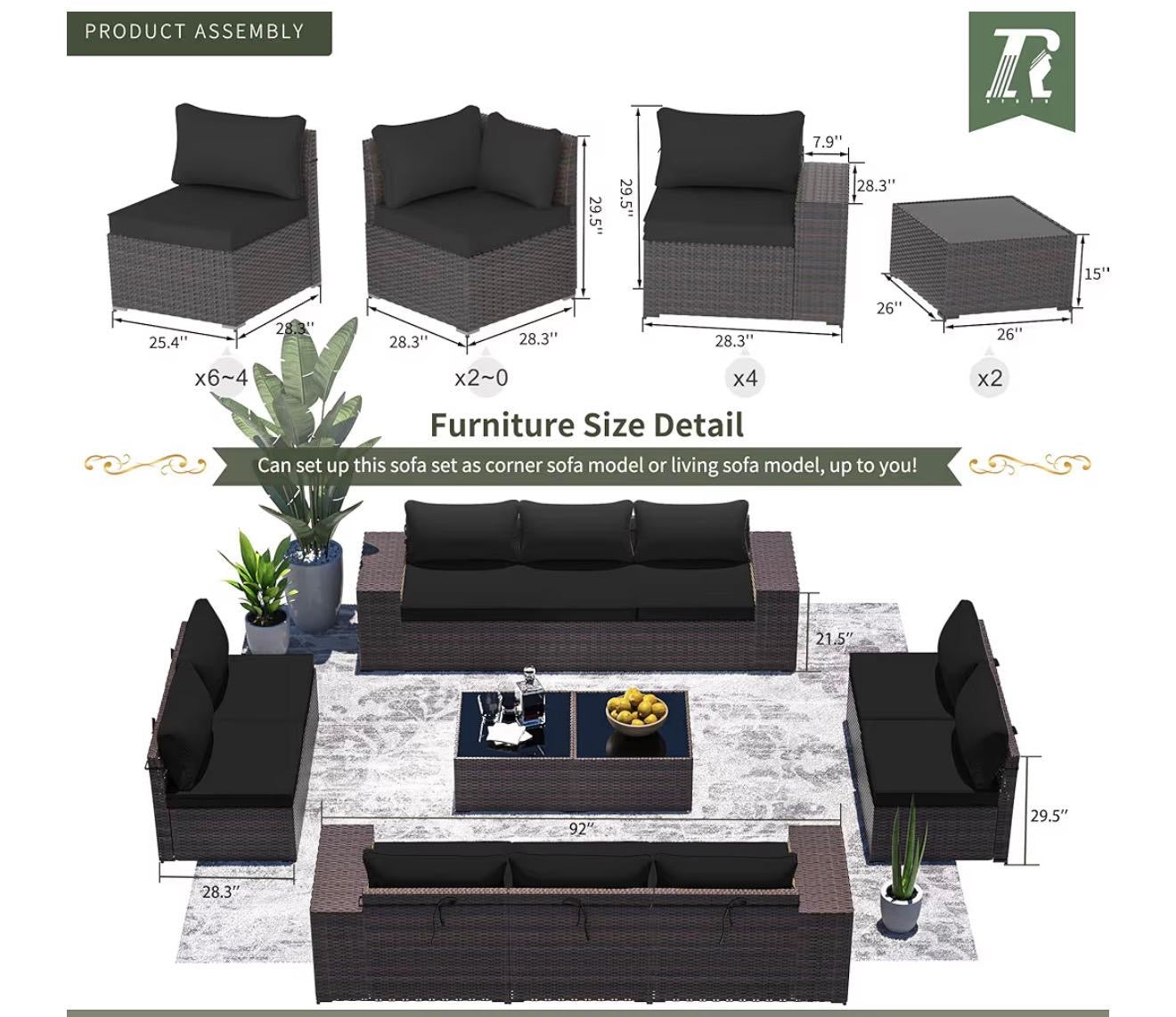 Pre-venta 
Juego de muebles de patio 12 piezas( Marrón y negro)