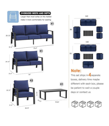 Pre-orden set 5 piezas aluminio negro cojines azul