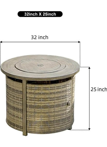 Pre-venta Mesa redonda de propano de 32 pulgadas, mesa de mimbre para fogatas.