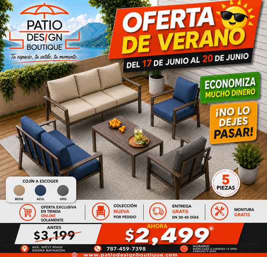 Oferta 17-20 junio Pre-Orden mueble Aluminio 5 piezas Cojines a escoger azul, beige o gris