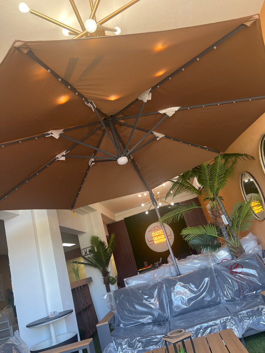 Paraguas 10 pies con luz color beige con base