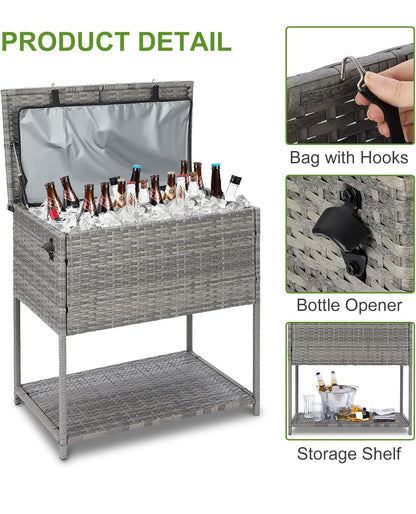 Enfriador grande de 80 cuartos de galón para bebidas al aire libre con abridor de botellas. Mimbre gris